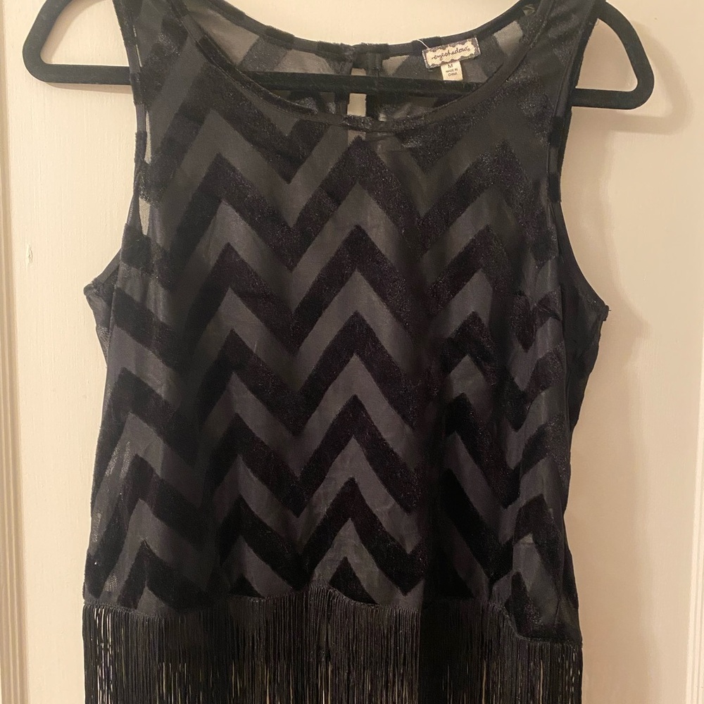 Black chevron and fringe top